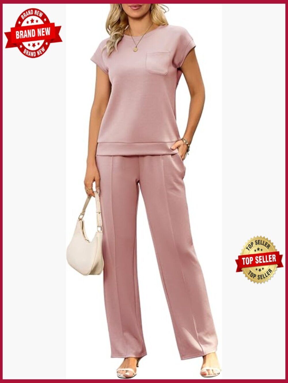 Women's 2 Piece Lounge Set Wide Leg Pants Travel Matching Outfit